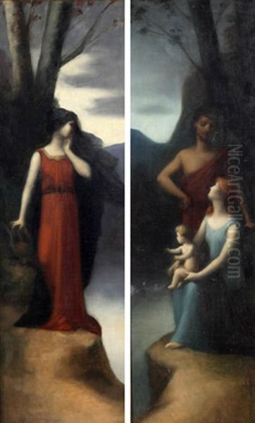 Zwei Gemalde Als Gegenstucke: Junge Frau Mit Lyra Und Junges Paar Mit Kind Oil Painting by Jean Jacques Henner