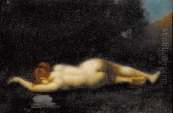 Nachtliche Landschaft Mit Liegendem Ruckenakt Oil Painting by Jean Jacques Henner