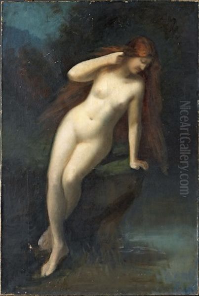 Rothaariger Frauenakt Sein Spiegelbild Im Wasser Betrachtend Oil Painting by Jean Jacques Henner