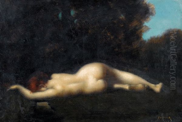 Liegender Ruckenakt Oil Painting by Jean Jacques Henner