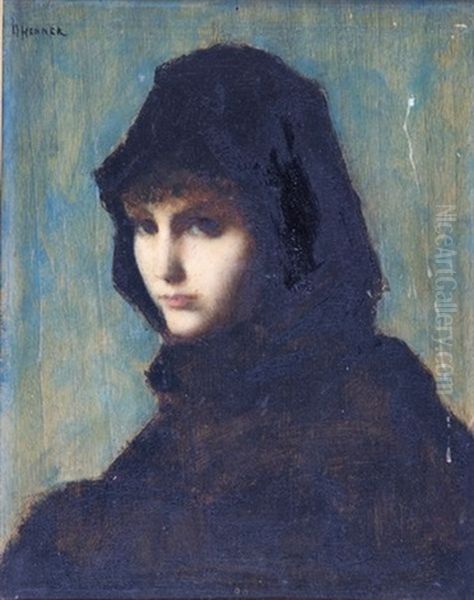 Femme A La Mantille Noire Oil Painting by Jean Jacques Henner