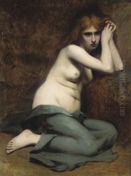 A Sorrowful Maiden Oil Painting by Jean Jacques Henner