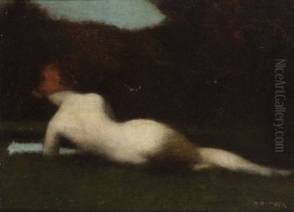 Nu Allonge Dans Un Paysage Oil Painting by Jean Jacques Henner