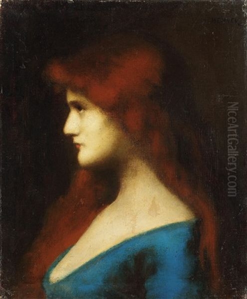 Portrait De Jeune Femme Rousse De Profil Oil Painting by Jean Jacques Henner