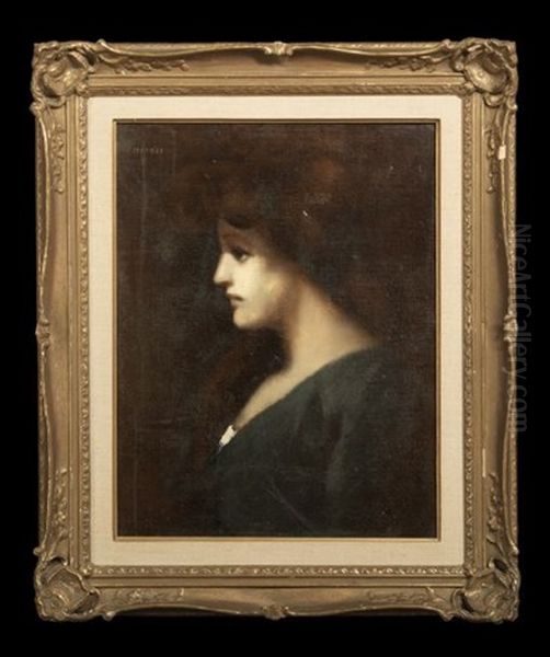 Profile Portrait Of An Auburn-haired Girl (study) Oil Painting by Jean Jacques Henner