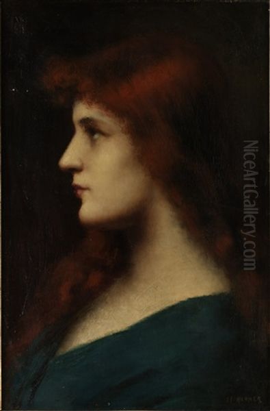 Portratt Av Rodharig Kvinna Oil Painting by Jean Jacques Henner