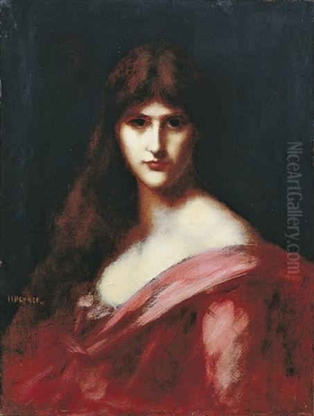 Dame In Rot Oil Painting by Jean Jacques Henner