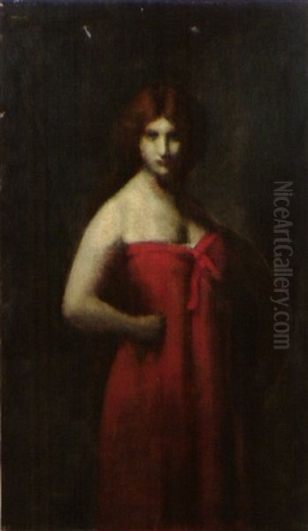 Portrait De Femme En Robe Rouge (judith) Oil Painting by Jean Jacques Henner