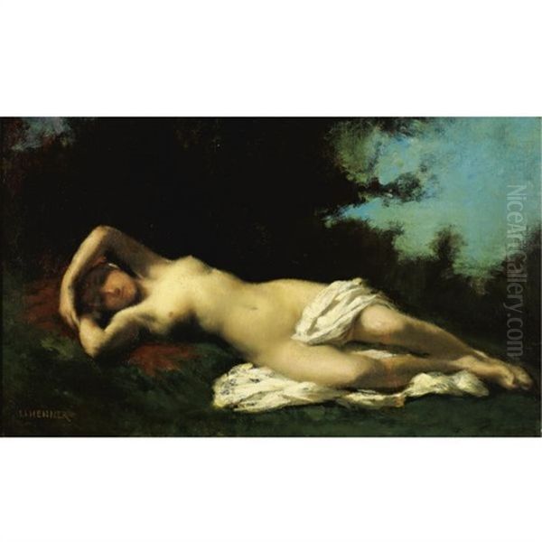 A Nymph In A Wooded Landscape Oil Painting by Jean Jacques Henner