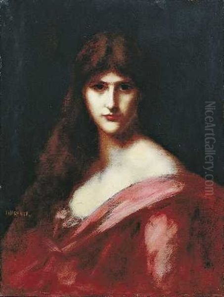 Dame In Rot Oil Painting by Jean Jacques Henner