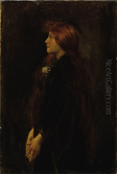 Portrait, Red Haired Beauty Standing In Profile Oil Painting by Jean Jacques Henner