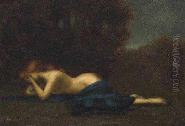 Nu Au Drap Bleu Oil Painting by Jean Jacques Henner