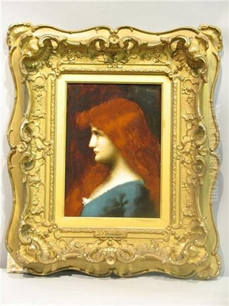 Portrait Of A Woman With Red Hair Oil Painting by Jean Jacques Henner