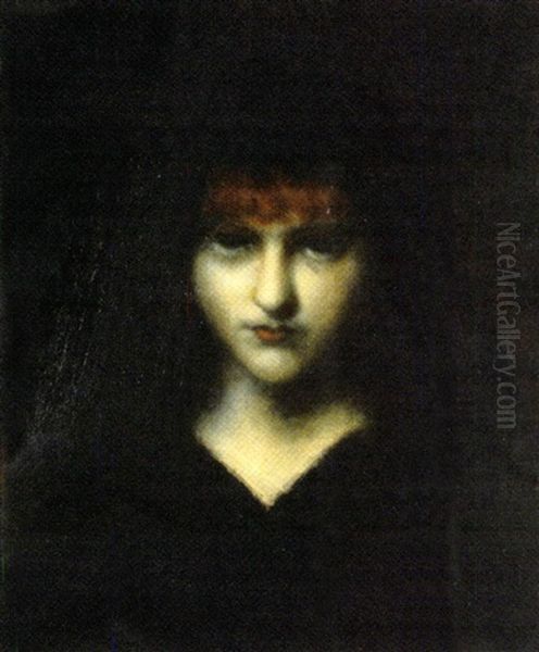 Red Haired Beauty In Black Oil Painting by Jean Jacques Henner