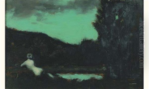 Nu De Dos Dans Un Paysage Oil Painting by Jean Jacques Henner