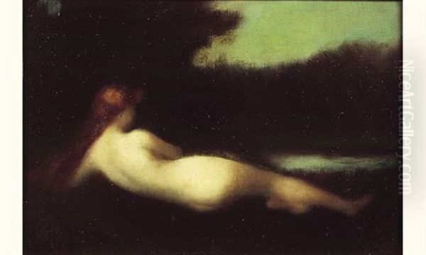 Nu Allonge Dans Un Paysage Oil Painting by Jean Jacques Henner