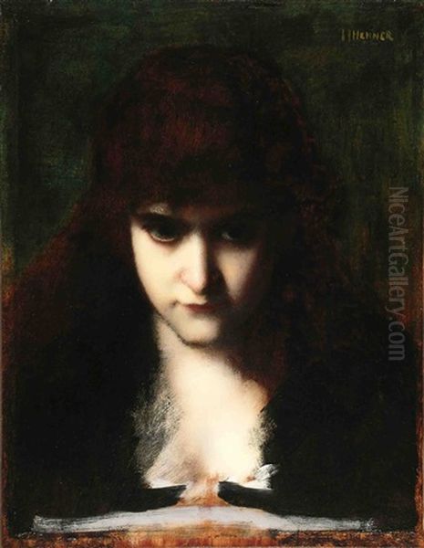 Tete De Jeune Fille Aux Cheveux Auburn Oil Painting by Jean Jacques Henner