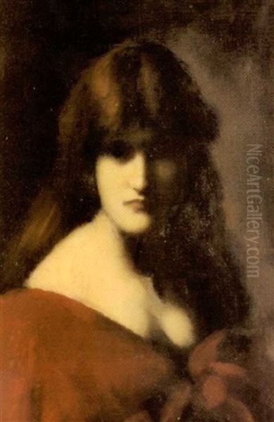 Lady In A Red Dress Oil Painting by Jean Jacques Henner