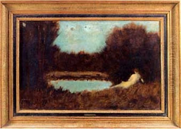 Nymphe Couchee De Dos Dans Un Paysage Oil Painting by Jean Jacques Henner