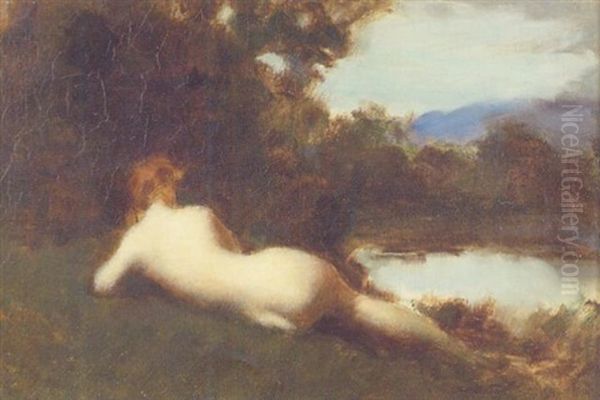 Nude Reclining By A Lake Oil Painting by Jean Jacques Henner