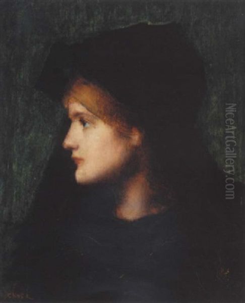 Jeune Femme De Profil Oil Painting by Jean Jacques Henner