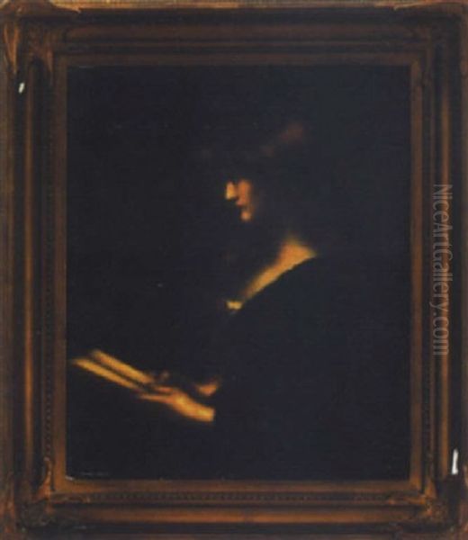 Auburn Haired Beauty In Profile With Book Oil Painting by Jean Jacques Henner