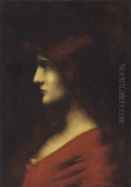 Portrait Of A Lady In Red Oil Painting by Jean Jacques Henner