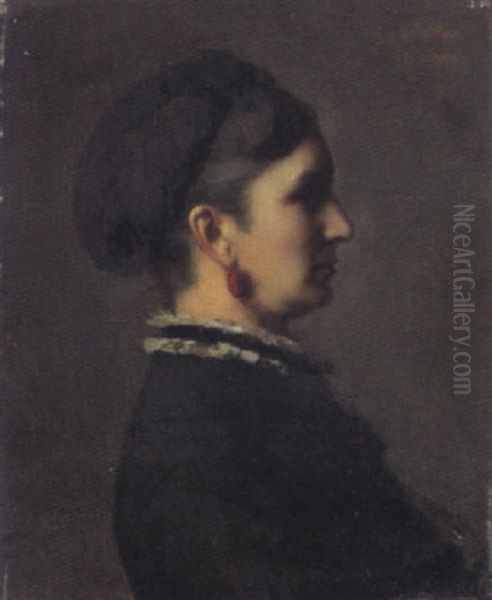 Damenbildnis Im Profil Oil Painting by Jean Jacques Henner