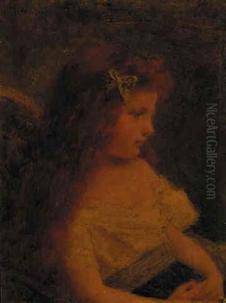 A Red Headed Girl Oil Painting by Jean Jacques Henner