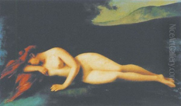 Liegender Akt Mit Roten Haaren Oil Painting by Jean Jacques Henner