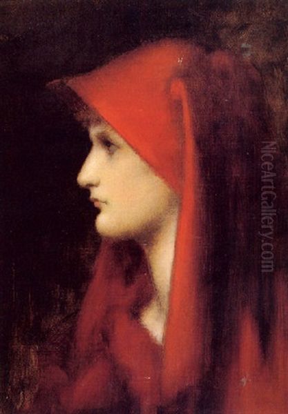 La Femme En Rouge Oil Painting by Jean Jacques Henner