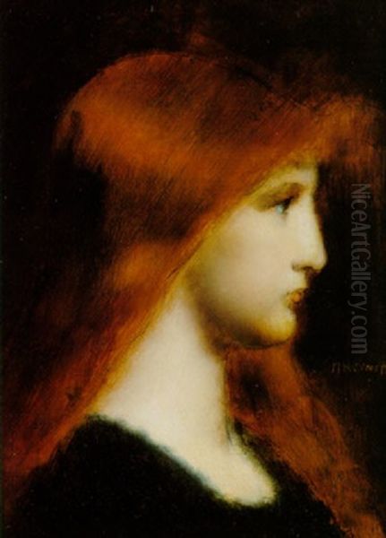 Profil De Jeune Fille Oil Painting by Jean Jacques Henner