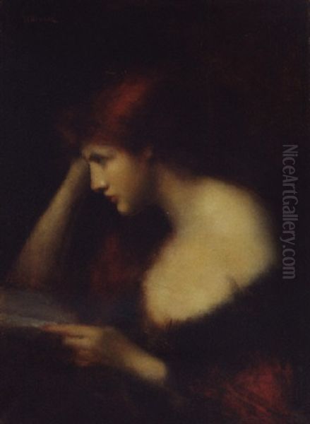 Woman Reading Oil Painting by Jean Jacques Henner