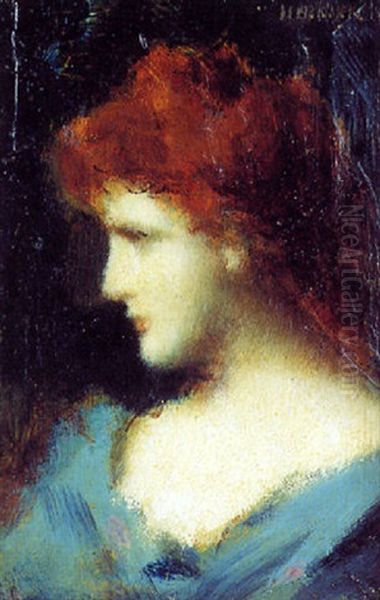 Jeune Femme A La Chevelure Rousse De Profil Oil Painting by Jean Jacques Henner