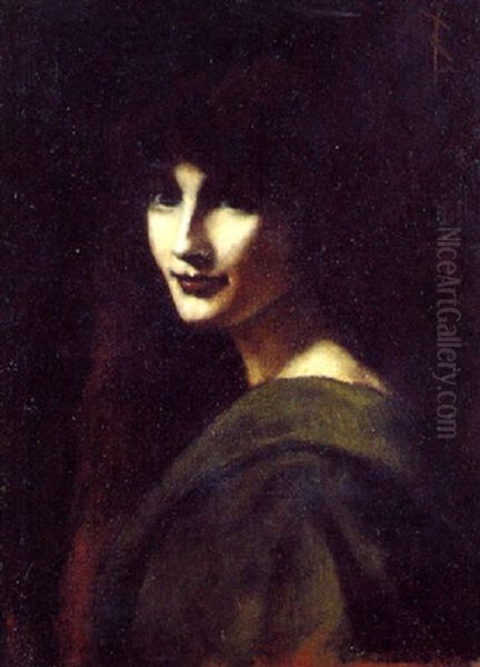 Jeune Femme Au Manteau Vert Oil Painting by Jean Jacques Henner