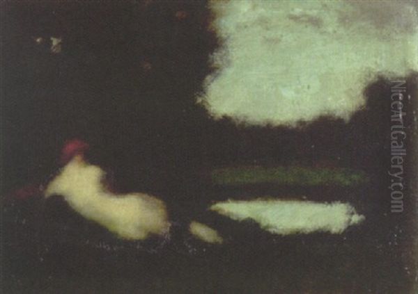 Liegender Akt In Landschaft Oil Painting by Jean Jacques Henner