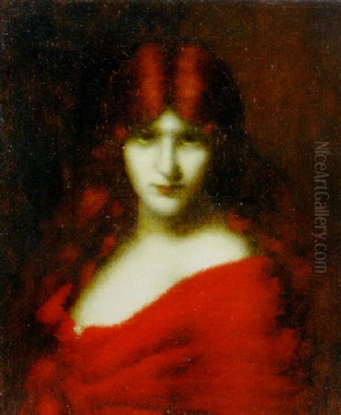 Portrait Of A Auburn Beauty Oil Painting by Jean Jacques Henner