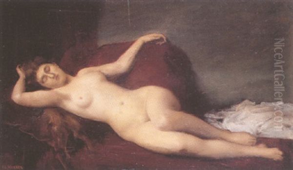 Nu Au Sofa Rouge Oil Painting by Jean Jacques Henner