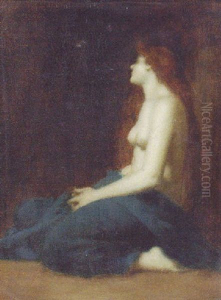 A Draped Model Oil Painting by Jean Jacques Henner