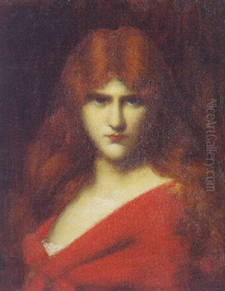 An Auburn Beauty Oil Painting by Jean Jacques Henner