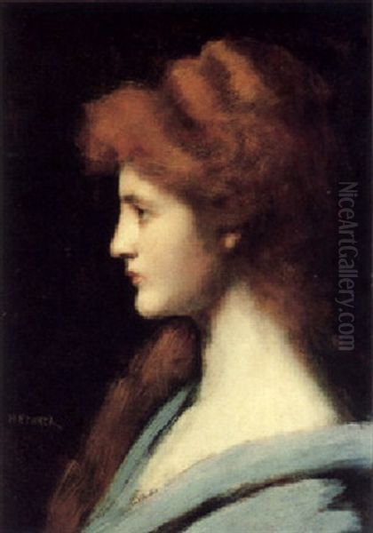 Portrat Einer Rothaarigen Dame Im Profil Oil Painting by Jean Jacques Henner