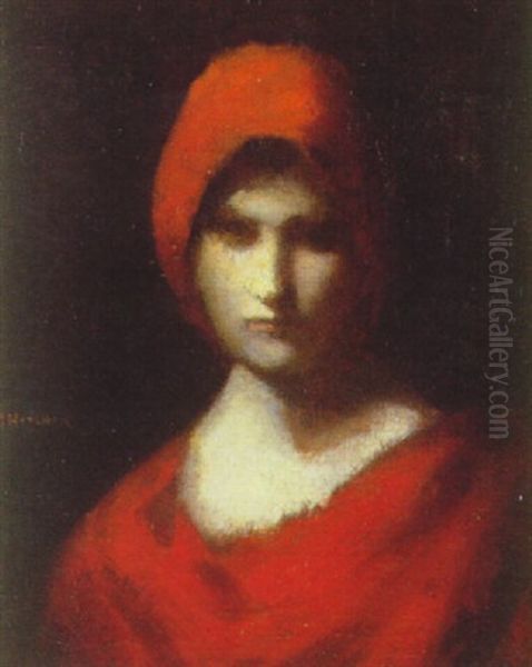 Jeune Femme En Rouge Oil Painting by Jean Jacques Henner