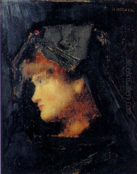 Portrait De Femme Au Chapeau Oil Painting by Jean Jacques Henner