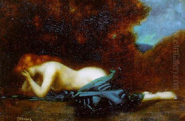 Nu Allongee A La Draperie Bleue Oil Painting by Jean Jacques Henner