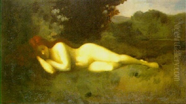 Jeune Femme Allongee Oil Painting by Jean Jacques Henner