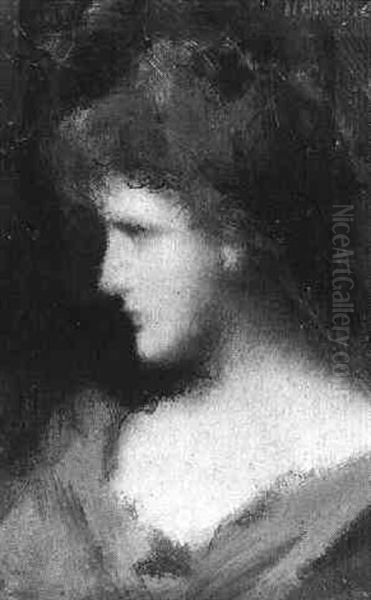 Profil De Jeune Femme Rousse Oil Painting by Jean Jacques Henner