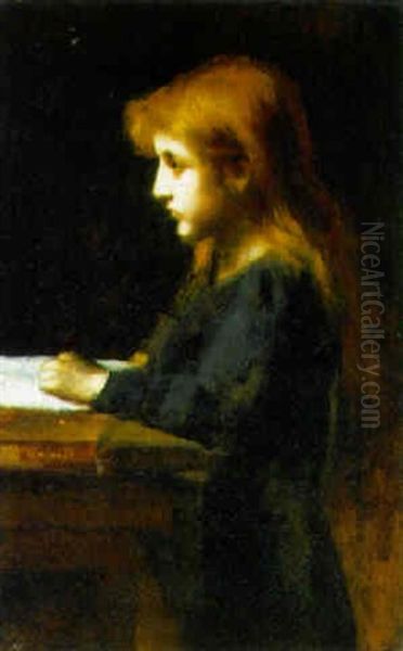 Portrait Of A Young Girl Oil Painting by Jean Jacques Henner