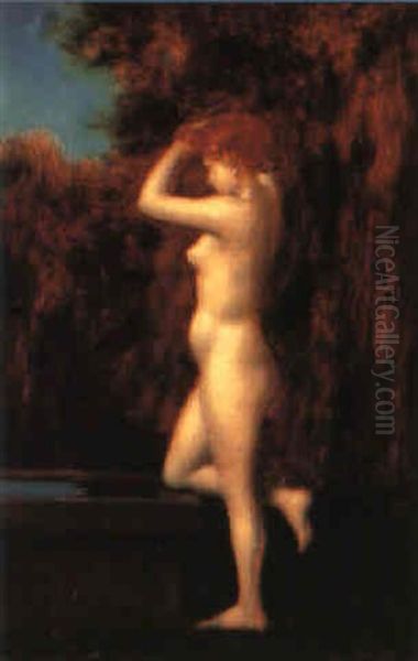 Jeune Femme Rousse A La Fontaine Oil Painting by Jean Jacques Henner