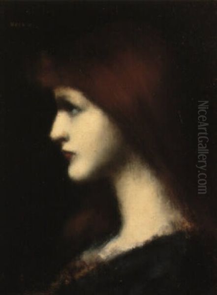 Jeune Fille Rousse De Profil Oil Painting by Jean Jacques Henner