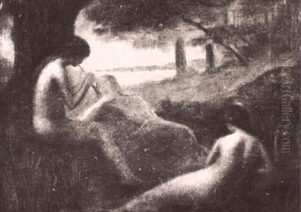 Resting Nudes In A Landscape Oil Painting by Jean Jacques Henner